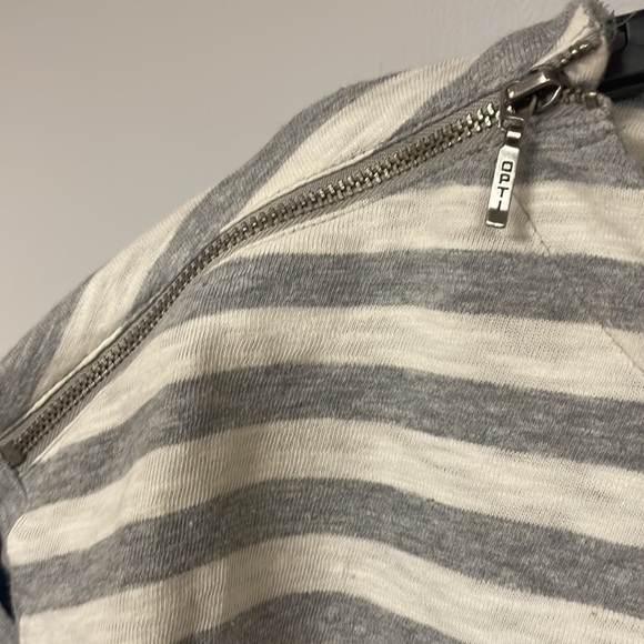 Talbots black cream gray stripe long sleeve soft knit tee shirt top, M, zipper - Picture 7 of 9